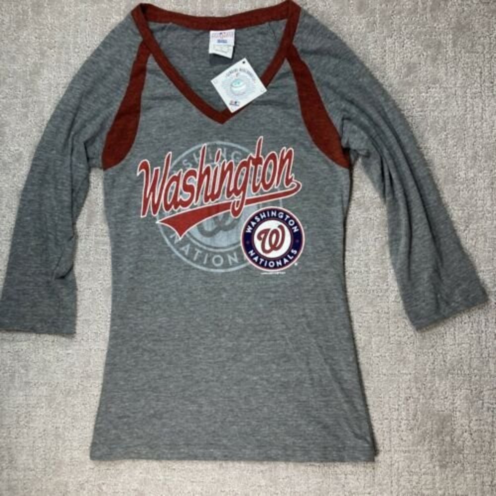 Genuine Washington Nationals Shirt Womens Red Gray Baseball Long Sleeve